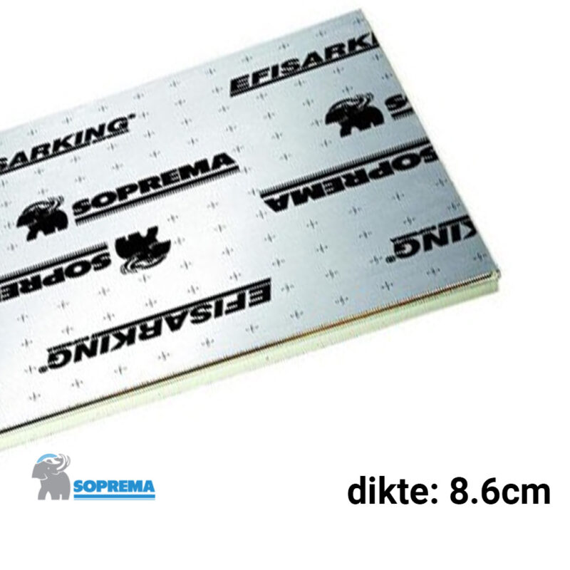 PIR 2-zijdig Aluminium 8.6cm dik 2410x1200mm Rd:4,00 14pl/pak (=40,50 m²) Efisarking